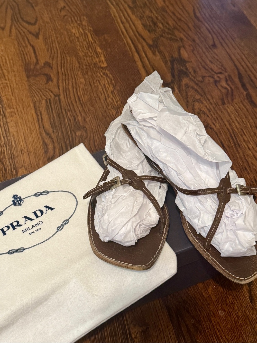 Authentic Vintage Prada Cinghiale Wild Boar Leather Flat Sandals w/box - Size 37
